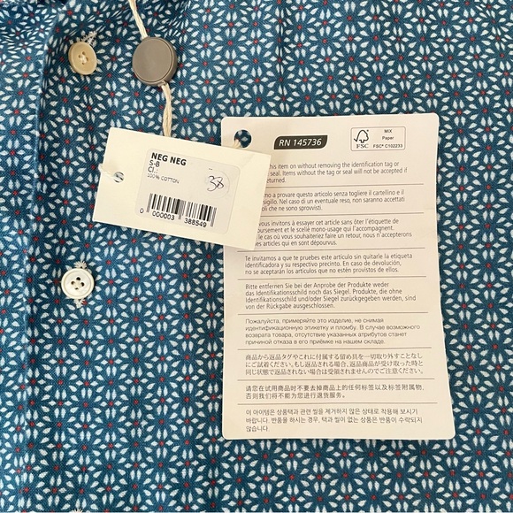 Alessandro Gherardi 100% Linen Hand Sew BlueGeometric Patterned Men's Shirt 38/S - Picture 7 of 9